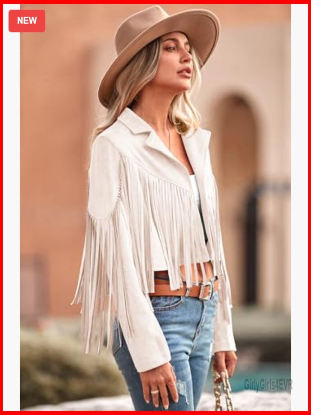Faux Suede Cropped Motorcycle Jacket with Fringe Tassel Slim Fit - Picture 3 of 7